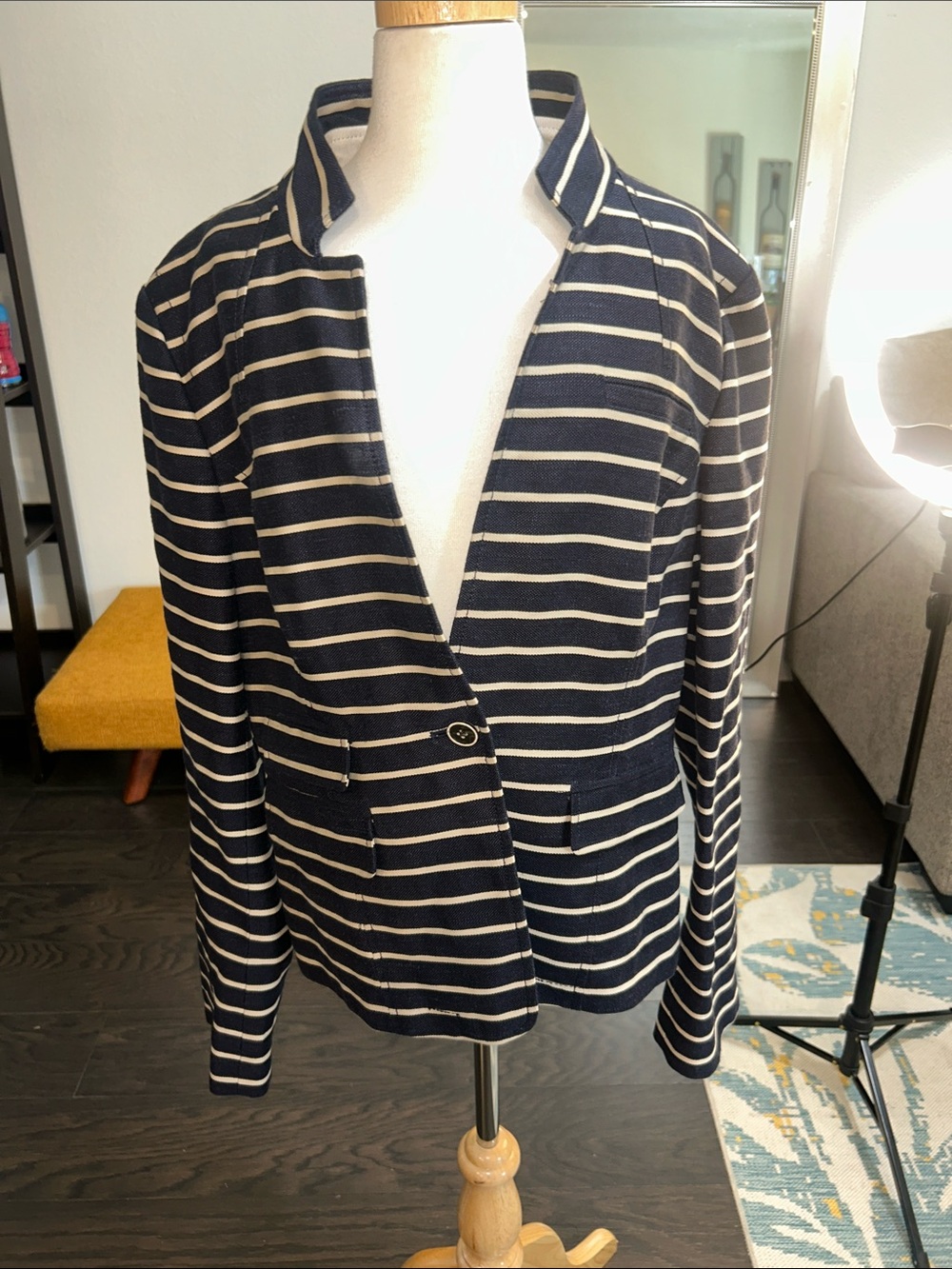 Banana Republic Navy and White Striped Women's Blazer